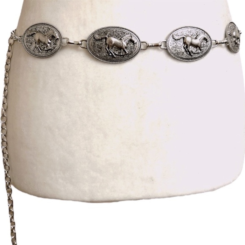 Horse themed chain belt silver toned country western coastal cowgirl - Picture 5 of 8